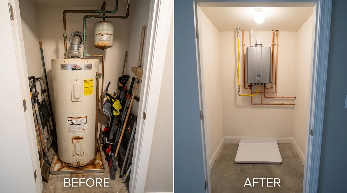 Tank water heater versus wall-mounted tankless unit comparison for Brown City, MI homeowners