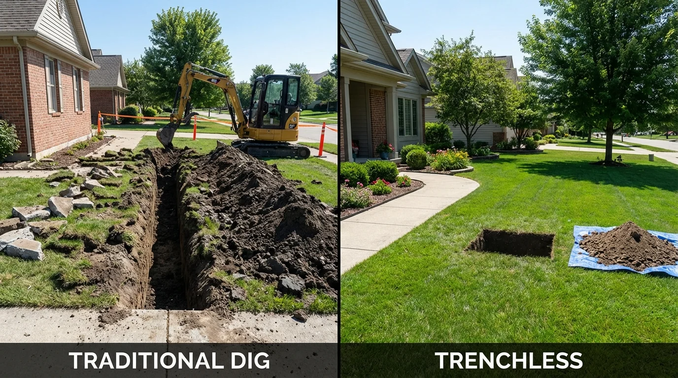 Trenchless sewer repair with minimal yard damage versus traditional excavation in Brown City, MI